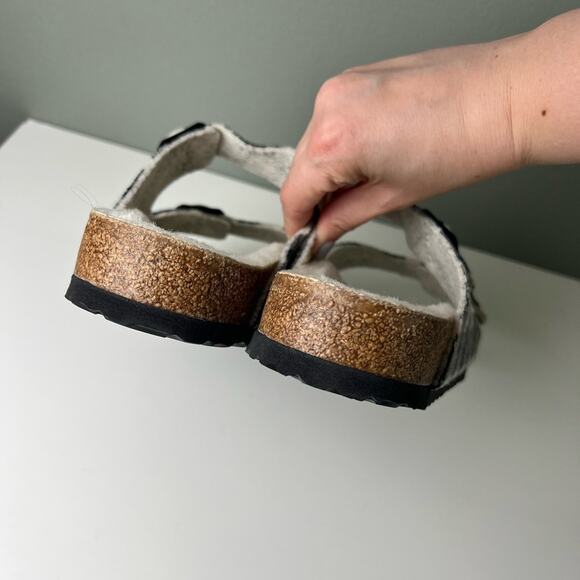 Birkenstock Mens Arizona Plaid Black White Shearling Wool Sandal 11 - Picture 7 of 9
